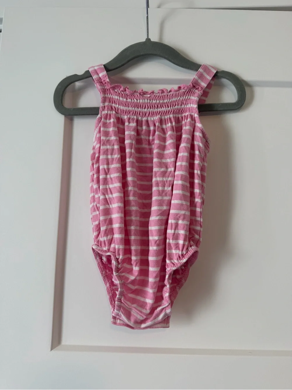 Little Me Pink and White Striped Smocked Baby One-Piece
